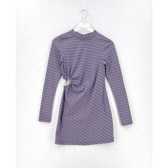ZARA Jacquard Long Sleeve Cut Out Open Back Mini Dress Womens Small Purple Heart - Picture 5 of 16